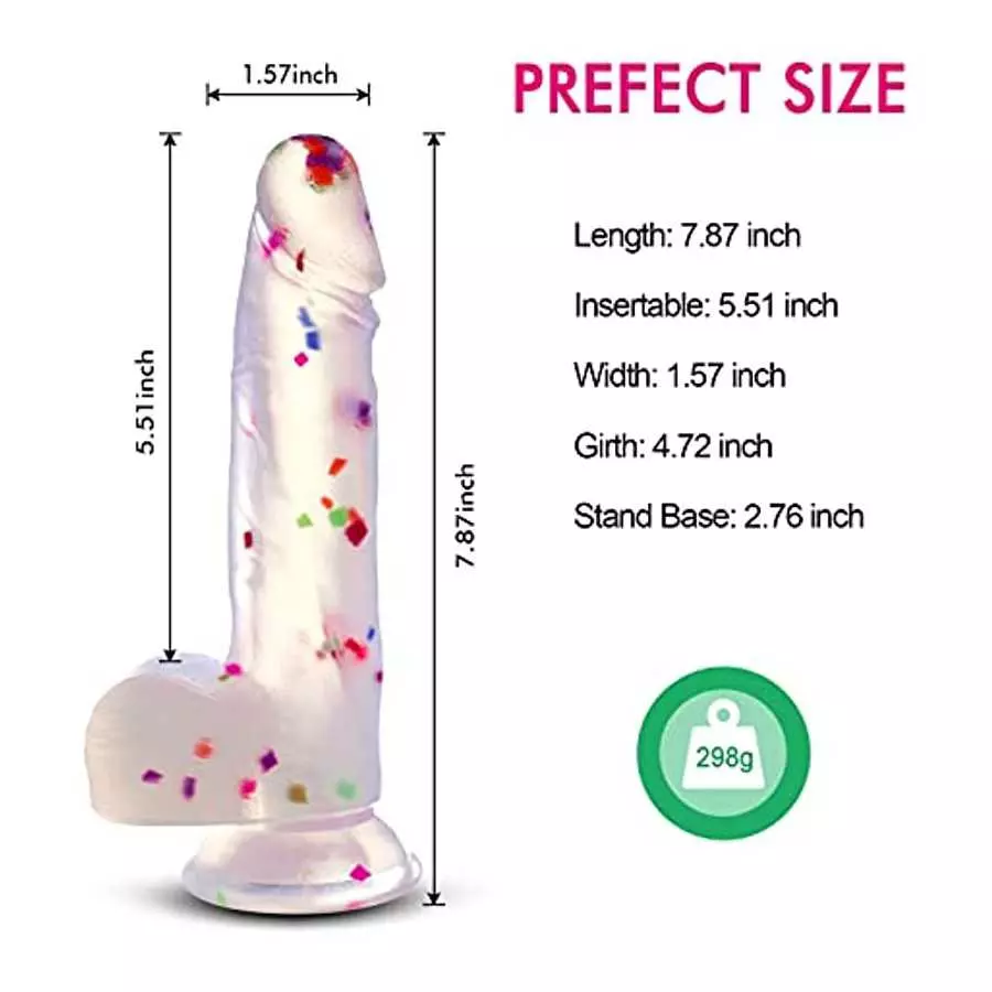 7.87 Inches Realistic Dildo with Powerful Suction Cup, Adorime Confetti Silicone Crystal Clear G-Spot Vaginal Lifelike Dildo, Wa