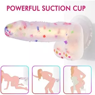7.87 Inches Realistic Dildo with Powerful Suction Cup, Adorime Confetti Silicone Crystal Clear G-Spot Vaginal Lifelike Dildo, Wa