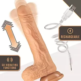 Blush Silicone Dr. Grey- 7 Inch Thrusting Rotating 50 Vibration Settings Dildo - Satin Smooth 1.5" Realistic Shaft - Strap On Co