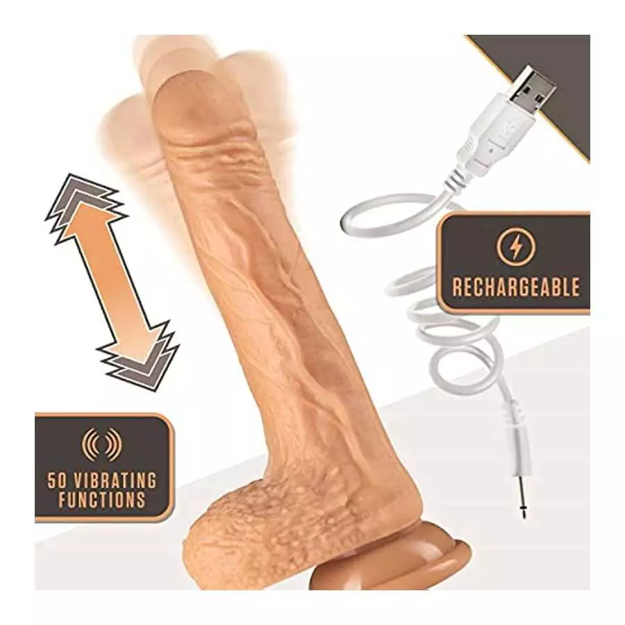 Blush Silicone Dr. Grey- 7 Inch Thrusting Rotating 50 Vibration Settings Dildo - Satin Smooth 1.5" Realistic Shaft - Strap On Co