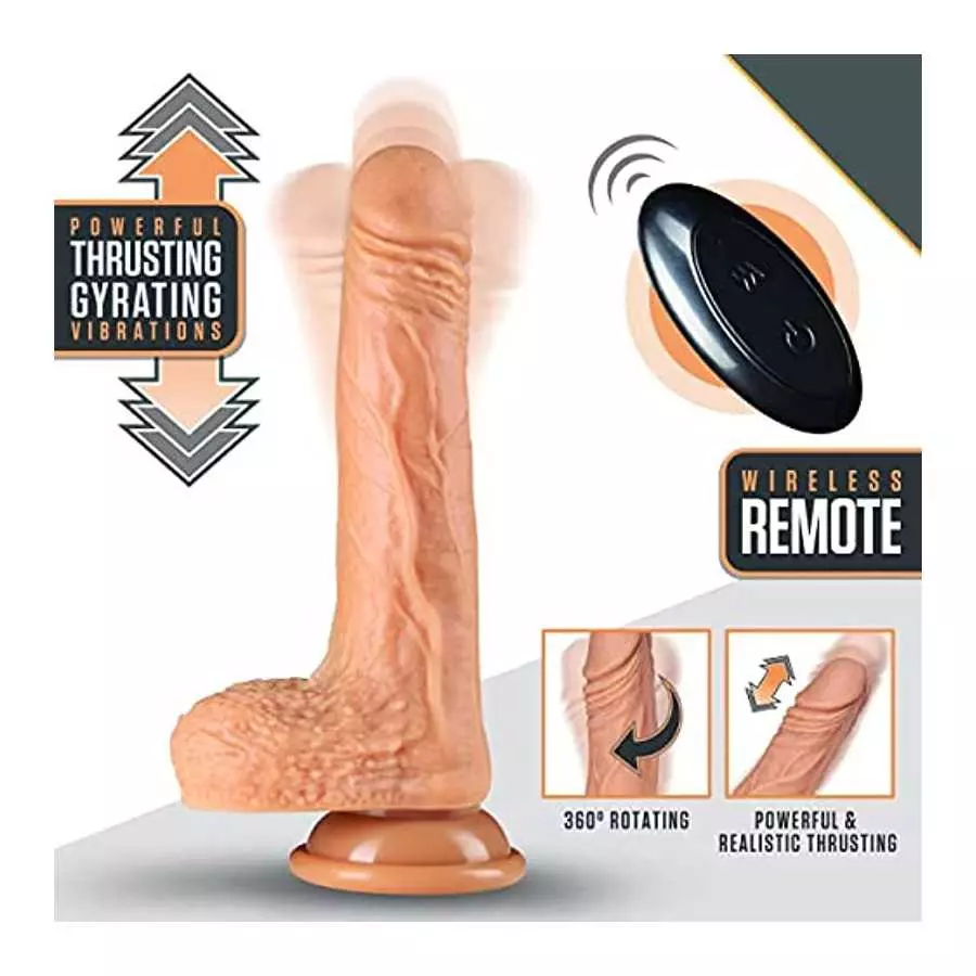 Blush Silicone Dr. Grey- 7 Inch Thrusting Rotating 50 Vibration Settings Dildo - Satin Smooth 1.5" Realistic Shaft - Strap On Co