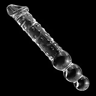 Glass Realistic Dildo, 11.6 inch G-spot Penis Double-Ended Dong with 3 Balls Vivid Glans and Bumps, Big and Thick Cock Anal Butt