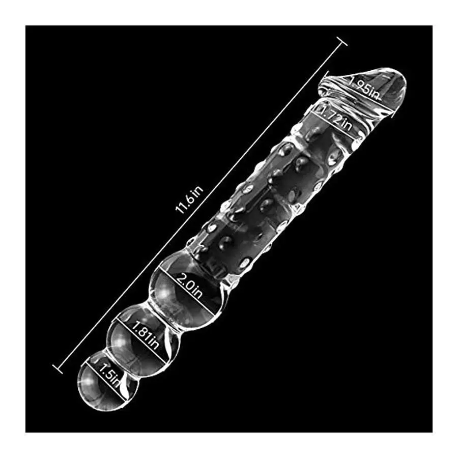 Glass Realistic Dildo, 11.6 inch G-spot Penis Double-Ended Dong with 3 Balls Vivid Glans and Bumps, Big and Thick Cock Anal Butt