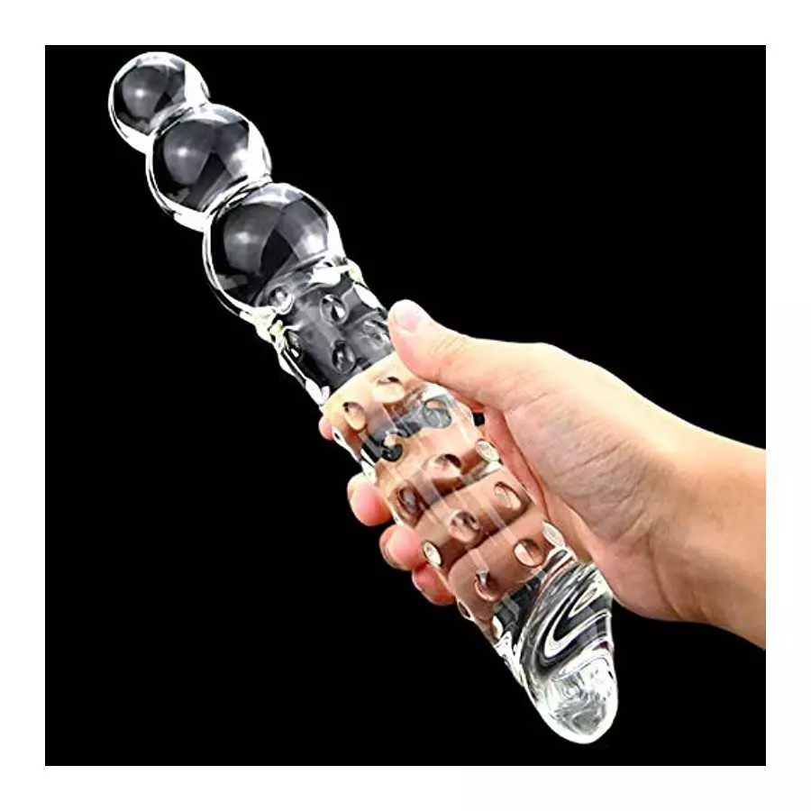 Glass Realistic Dildo, 11.6 inch G-spot Penis Double-Ended Dong with 3 Balls Vivid Glans and Bumps, Big and Thick Cock Anal Butt