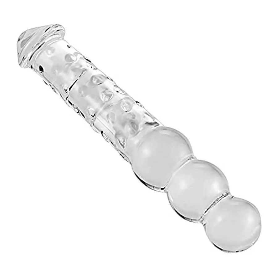 Glass Realistic Dildo, 11.6 inch G-spot Penis Double-Ended Dong with 3 Balls Vivid Glans and Bumps, Big and Thick Cock Anal Butt