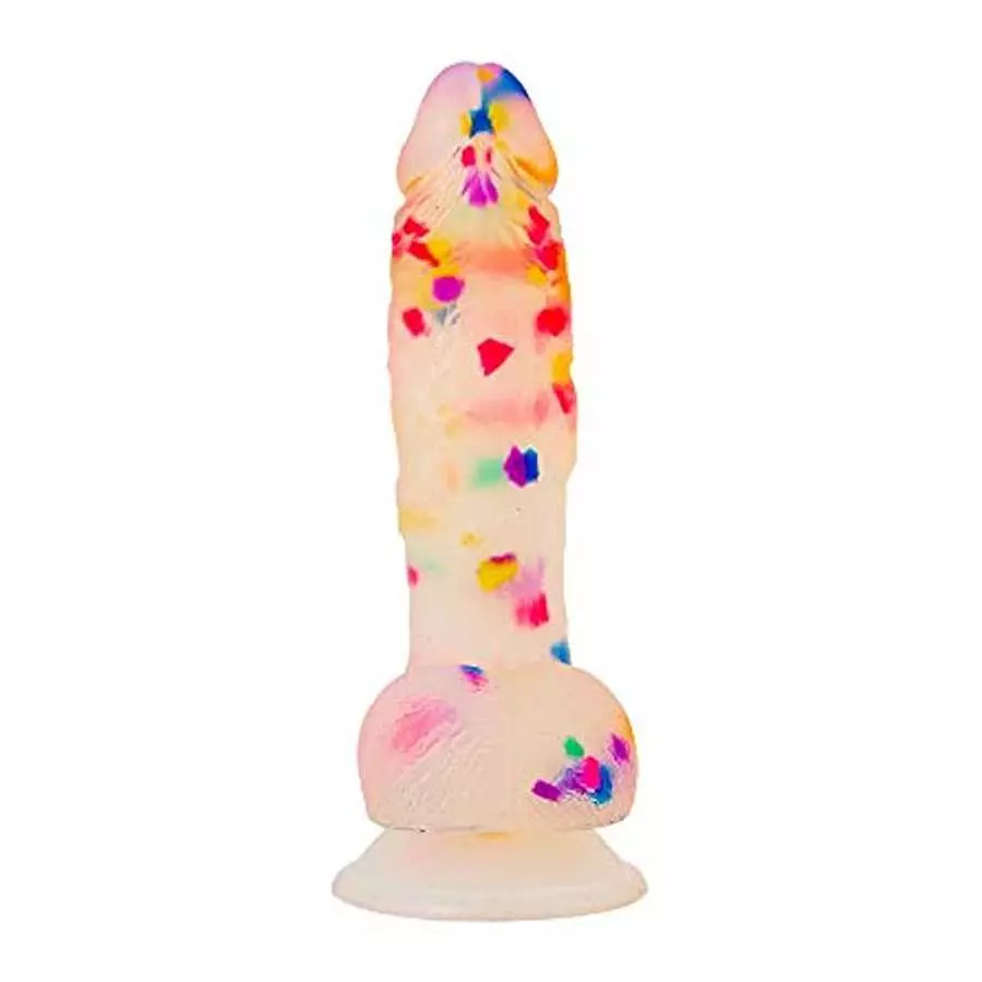 Pure Love 7.5" Confetti Clear Silicone Dildo With Suction Cup, Harness Compatible Adult Sex Toy