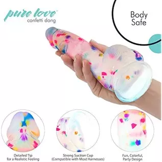 Pure Love 7.5" Confetti Clear Silicone Dildo With Suction Cup, Harness Compatible Adult Sex Toy