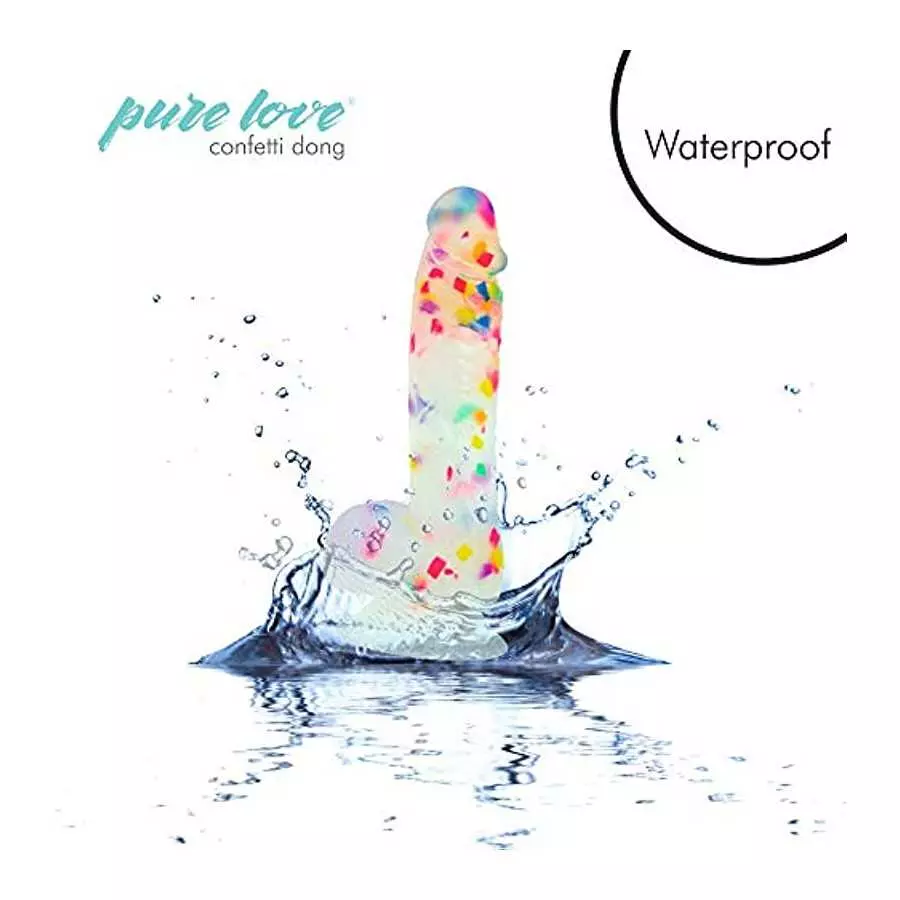 Pure Love 7.5" Confetti Clear Silicone Dildo With Suction Cup, Harness Compatible Adult Sex Toy
