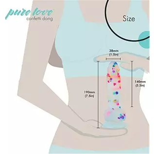 Pure Love 7.5" Confetti Clear Silicone Dildo With Suction Cup, Harness Compatible Adult Sex Toy