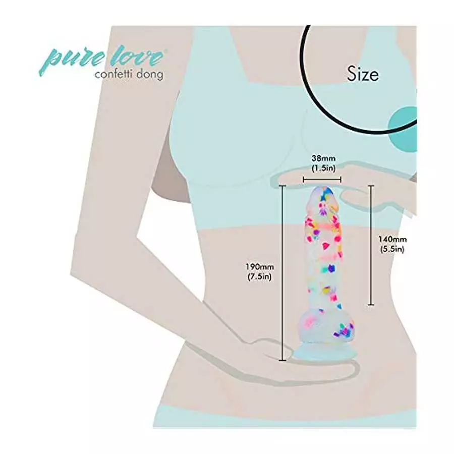 Pure Love 7.5" Confetti Clear Silicone Dildo With Suction Cup, Harness Compatible Adult Sex Toy