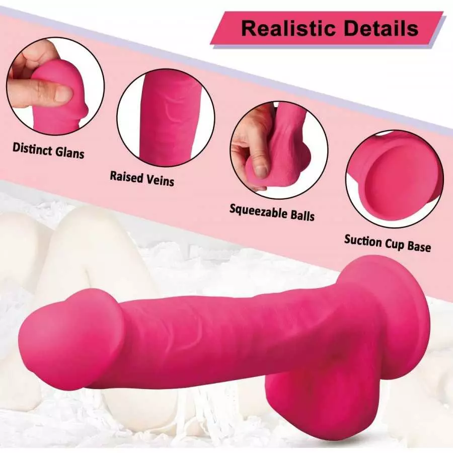 9.5 Inch Realistic Dildo, Dual Density Liquid Silicone Lifelike Penis with Strong Suction Cup for Hands-Free Play Flexible Cock