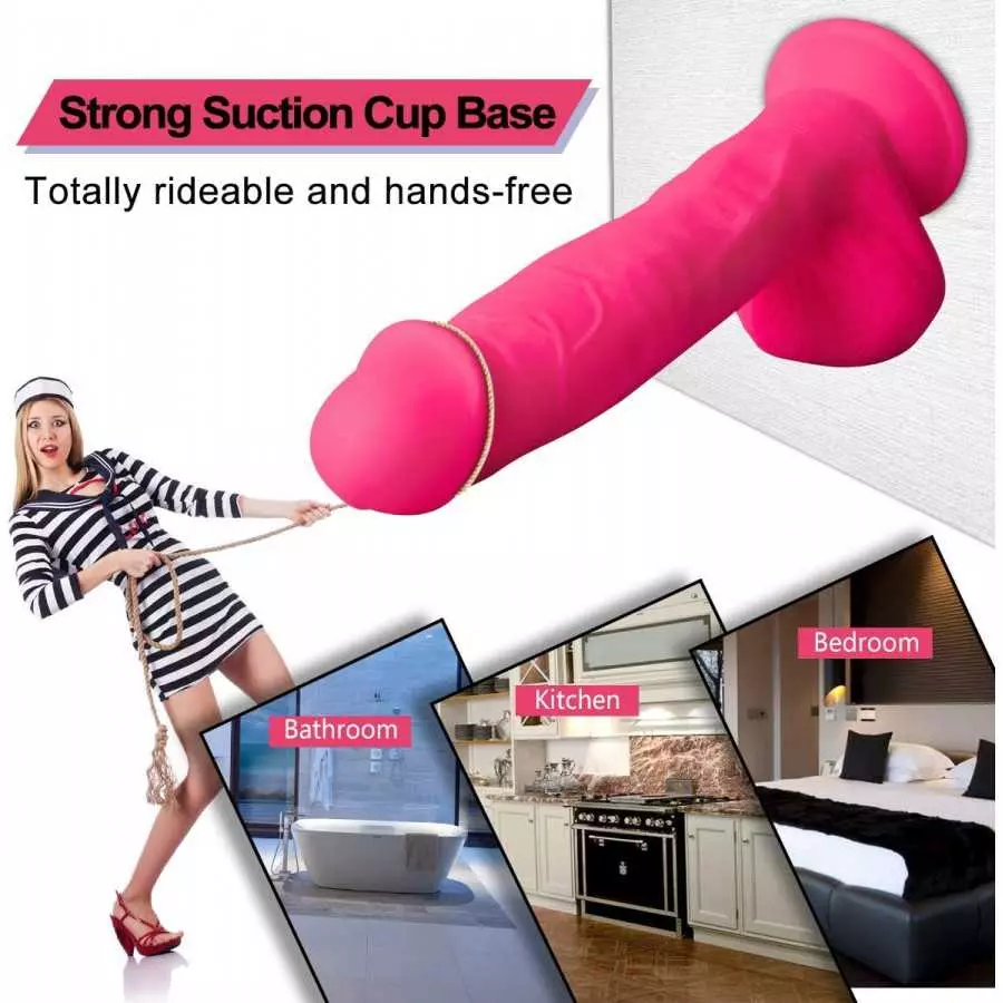 9.5 Inch Realistic Dildo, Dual Density Liquid Silicone Lifelike Penis with Strong Suction Cup for Hands-Free Play Flexible Cock
