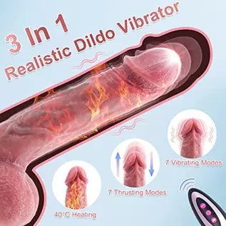 Thrusting Dildo Vibrator with Vibrating & Heating, Soft Realistic Silicone Anal Dildos for Clit G-spot Stimulation, Remote Contr