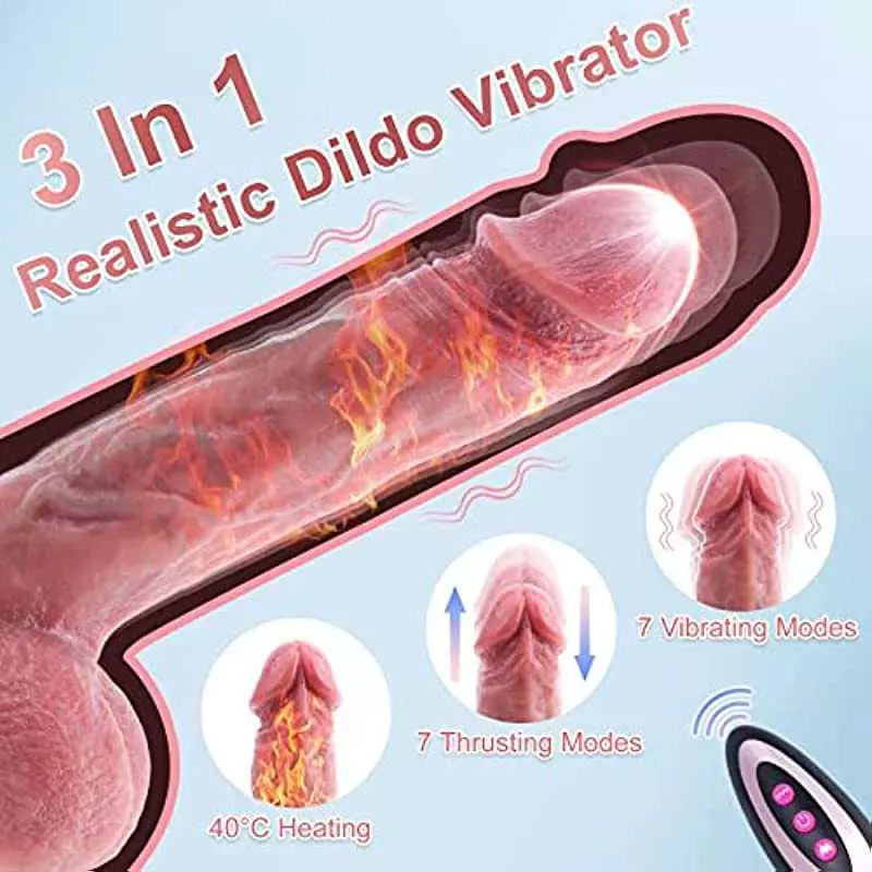 Thrusting Dildo Vibrator with Vibrating & Heating, Soft Realistic Silicone Anal Dildos for Clit G-spot Stimulation, Remote Contr
