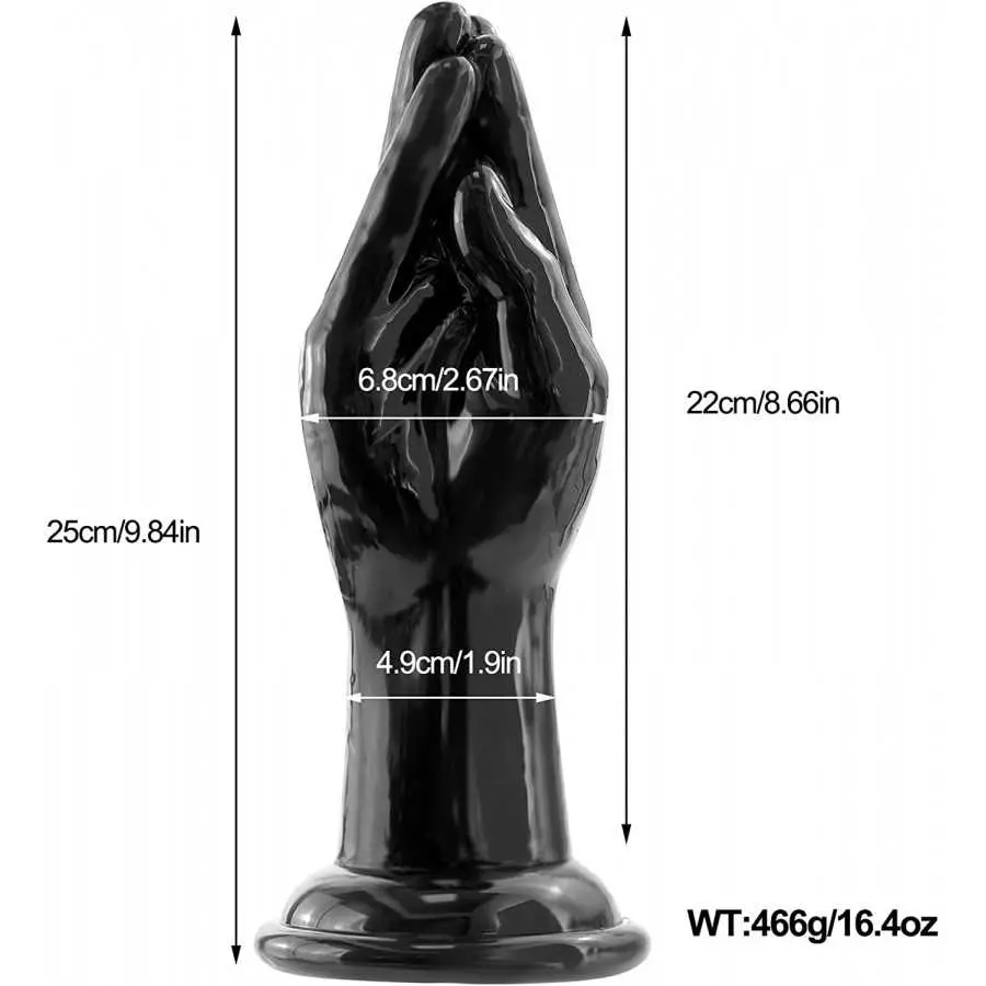 Realistic Hand Dildos, 9.9 inch Huge Butt Plugs with Suction Cup, Soft Prostate Massage for Men, Women,Black