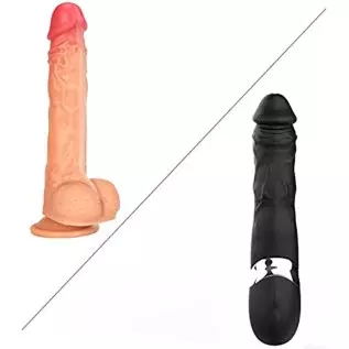 FIDECH 9.05" Realistic Dildo Vibrator Black and 9.8" Thrusting Dildo Vibrator Flesh