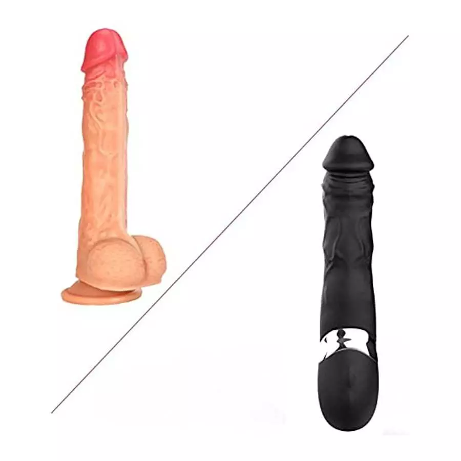 FIDECH 9.05" Realistic Dildo Vibrator Black and 9.8" Thrusting Dildo Vibrator Flesh