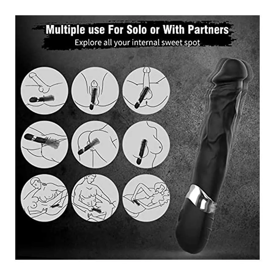 FIDECH 9.05" Realistic Dildo Vibrator Black and 9.8" Thrusting Dildo Vibrator Flesh