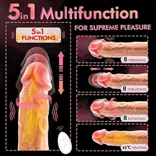 Thrusting Realistic Dildo 5 in 1 Vibrator with Remote Control, Lifelike Silicone Dildo Sex Toys for Women with Strong Suction Cu