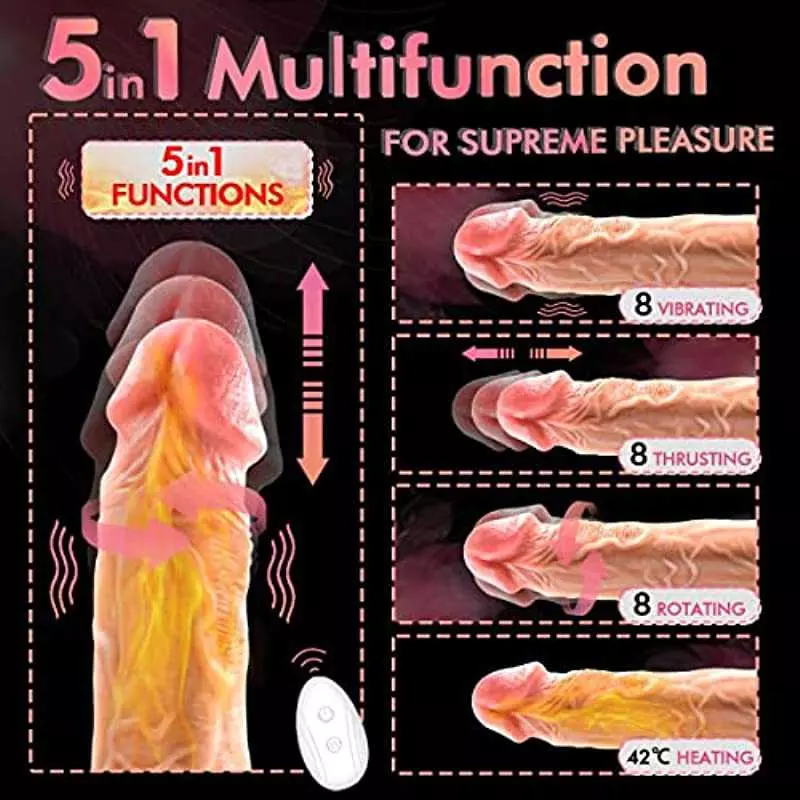 Thrusting Realistic Dildo 5 in 1 Vibrator with Remote Control, Lifelike Silicone Dildo Sex Toys for Women with Strong Suction Cu