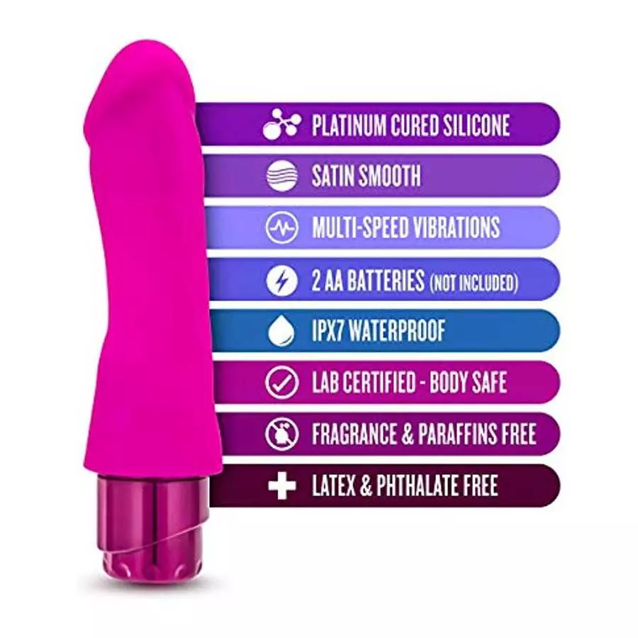 Blush Marco - 7.75" Pure Platinum Cured Puria Liquid Silicone Vibrator Dildo - Satin Smooth Ultrasilk - 2" Thick - IPX7 Waterpro