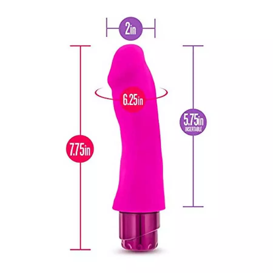 Blush Marco - 7.75" Pure Platinum Cured Puria Liquid Silicone Vibrator Dildo - Satin Smooth Ultrasilk - 2" Thick - IPX7 Waterpro