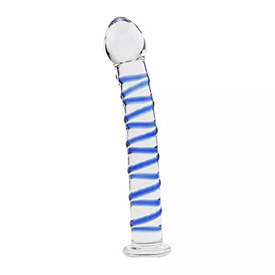 Crystal Glass Pleasure Wand Dildo Penis with Blue Raised Spiral Texture Mushroom Tip Anal Butt Plug Sex Factory Crystal Glass Pleasure Wand Dildo Penis with Blue Raised Spiral Texture Mushroom Tip Anal Butt Plug Sex Factory