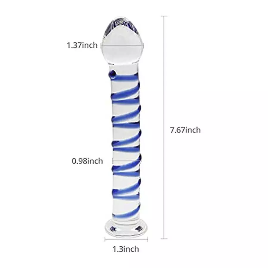 Crystal Glass Pleasure Wand Dildo Penis with Blue Raised Spiral Texture Mushroom Tip Anal Butt Plug Sex Factory