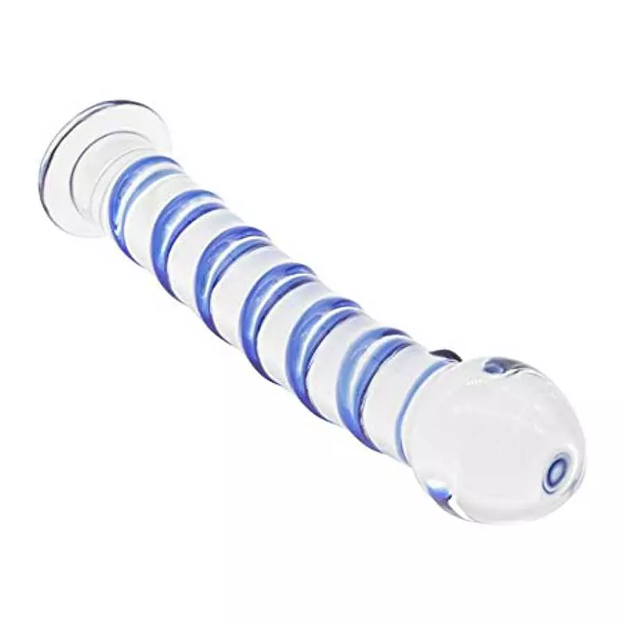 Crystal Glass Pleasure Wand Dildo Penis with Blue Raised Spiral Texture Mushroom Tip Anal Butt Plug Sex Factory