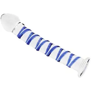 Crystal Glass Pleasure Wand Dildo Penis with Blue Raised Spiral Texture Mushroom Tip Anal Butt Plug Sex Factory Crystal Glass Pleasure Wand Dildo Penis with Blue Raised Spiral Texture Mushroom Tip Anal Butt Plug Sex Factory