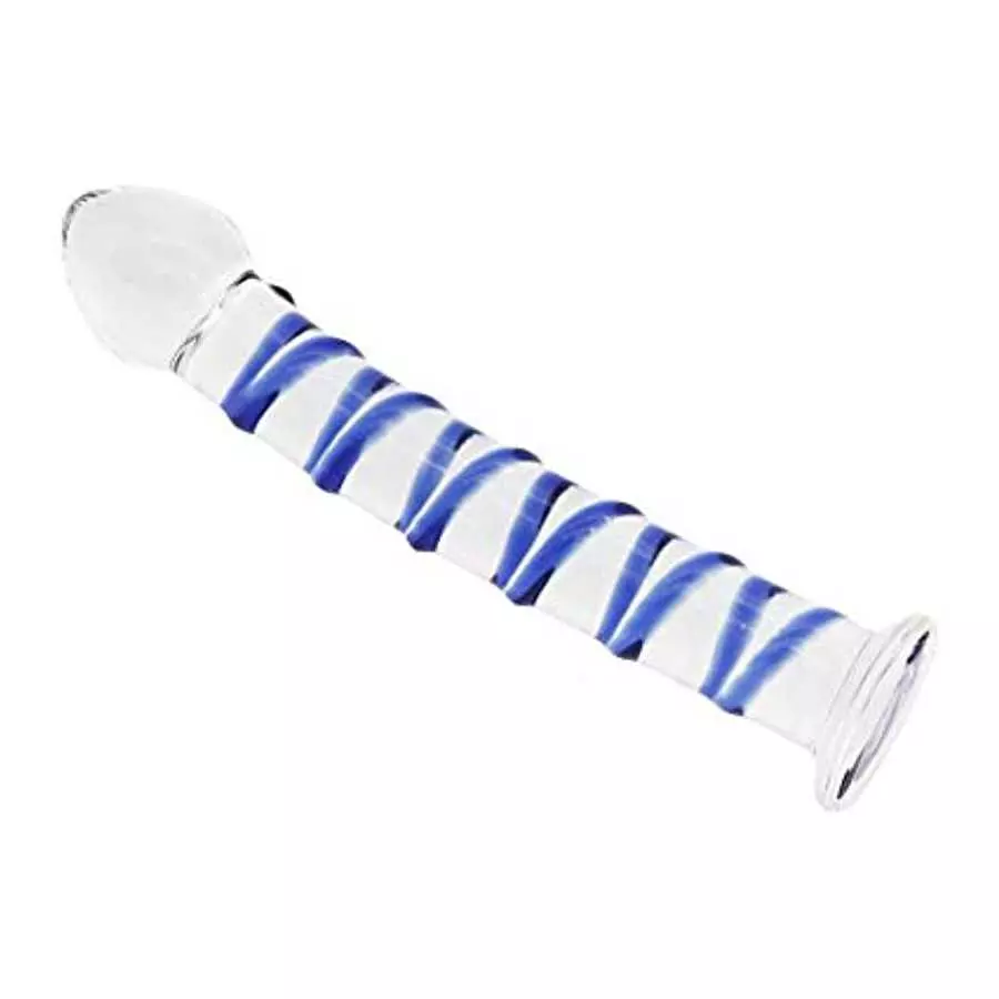 Crystal Glass Pleasure Wand Dildo Penis with Blue Raised Spiral Texture Mushroom Tip Anal Butt Plug Sex Factory