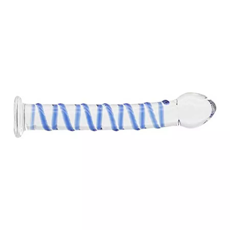 Crystal Glass Pleasure Wand Dildo Penis with Blue Raised Spiral Texture Mushroom Tip Anal Butt Plug Sex Factory