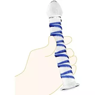 Crystal Glass Pleasure Wand Dildo Penis with Blue Raised Spiral Texture Mushroom Tip Anal Butt Plug Sex Factory Crystal Glass Pleasure Wand Dildo Penis with Blue Raised Spiral Texture Mushroom Tip Anal Butt Plug Sex Factory