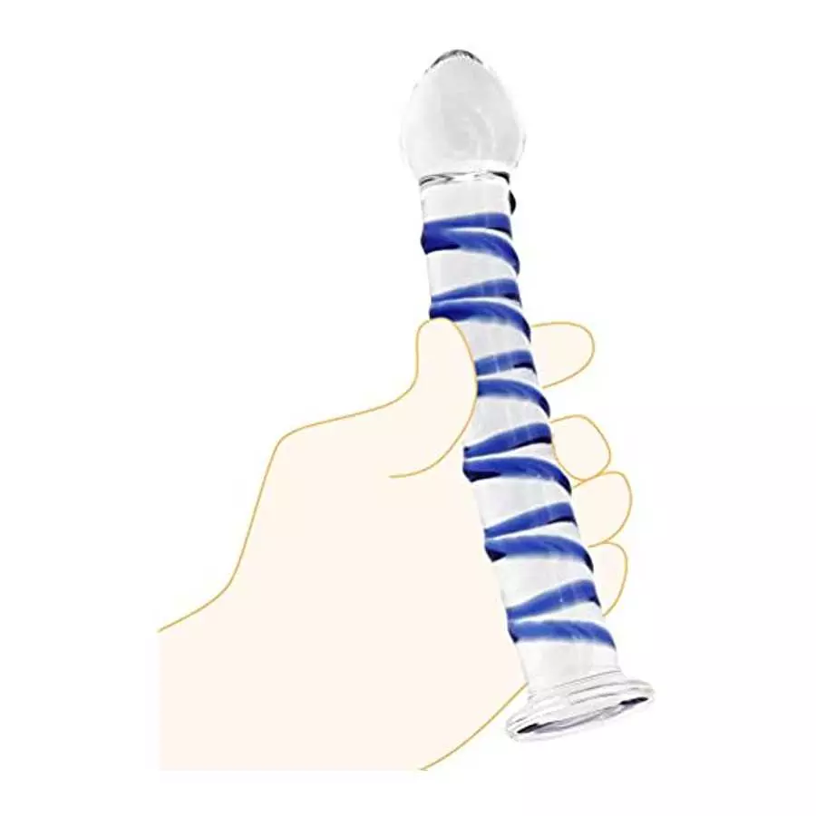 Crystal Glass Pleasure Wand Dildo Penis with Blue Raised Spiral Texture Mushroom Tip Anal Butt Plug Sex Factory