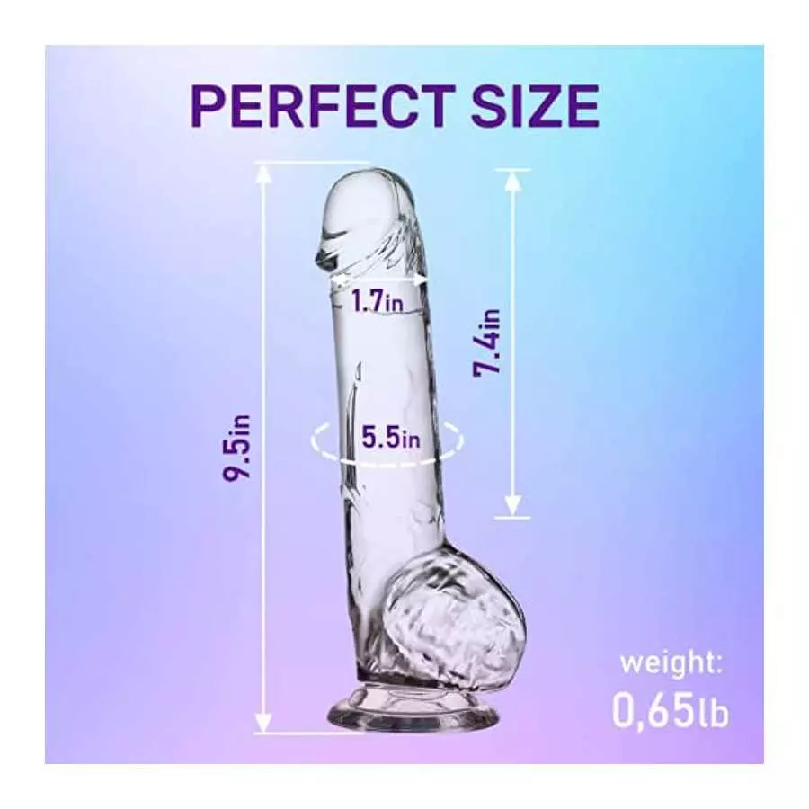 Realistic Dildo 9.5” Clear Suction Dildo Cup for Hands-Free for Women, Big Dildos for G-Spot Stimulation Dildos Anal Sex Toys fo