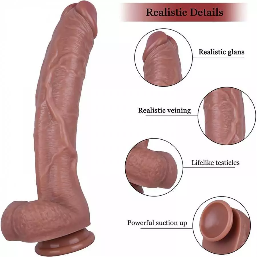Huge Realistic Dildo with Strong Suction Cup, Adult Sex Toys for G-spot Orgasm and Anal Play Lesbian & Couple (Black)