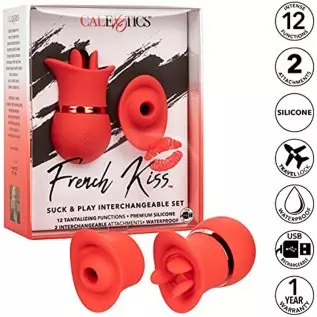 CalExotics French Kiss Suck and Play Interchangeable Set - Premium Rechargeable Travel Size Suction Vibrator - Luxury Adult Sex 