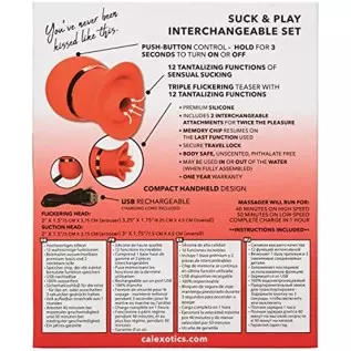 CalExotics French Kiss Suck and Play Interchangeable Set - Premium Rechargeable Travel Size Suction Vibrator - Luxury Adult Sex 