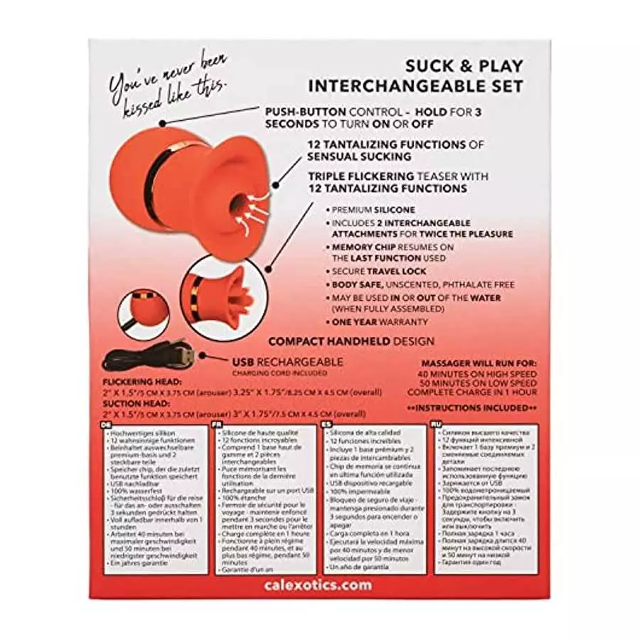 CalExotics French Kiss Suck and Play Interchangeable Set - Premium Rechargeable Travel Size Suction Vibrator - Luxury Adult Sex 