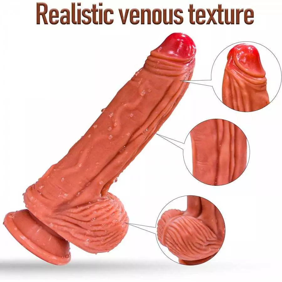 Realistic Dildo, Double Density Texture Silicone Dildo with Strong Suction Cup, Can be Used Hands-Free, Simulation Penis Can Sti