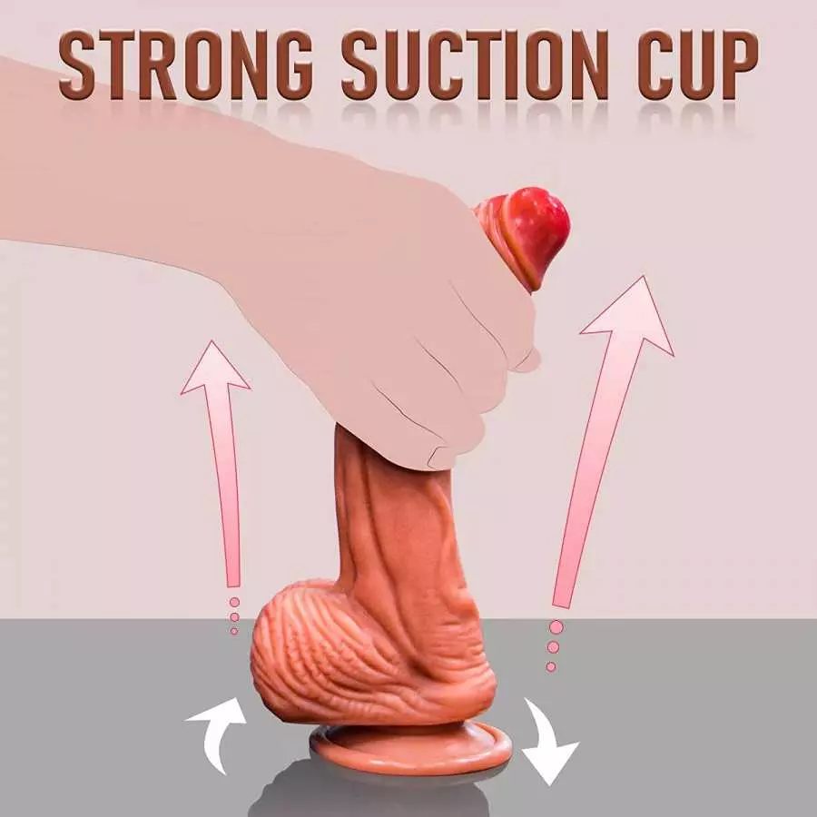 Realistic Dildo, Double Density Texture Silicone Dildo with Strong Suction Cup, Can be Used Hands-Free, Simulation Penis Can Sti