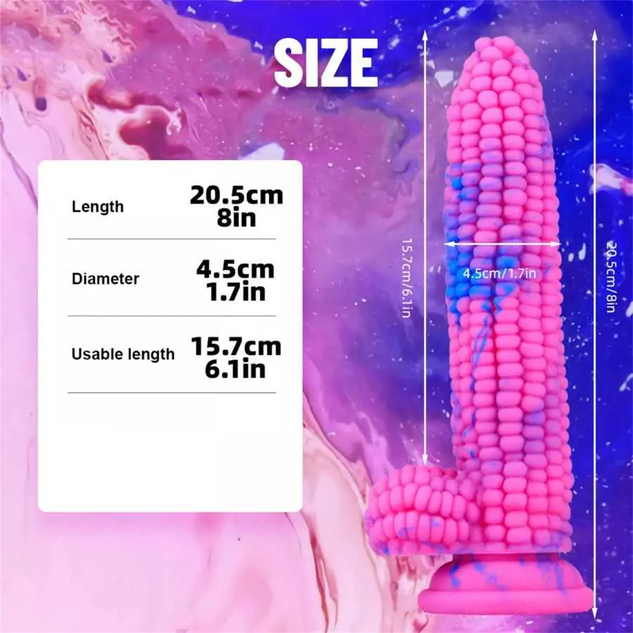 WEMAY Monster Dildo Colourful Big Grain Corn Adult Sex Toy with Strong Suction Cup 8 Inch Flexible Soft Vegetable Dildos - Pink