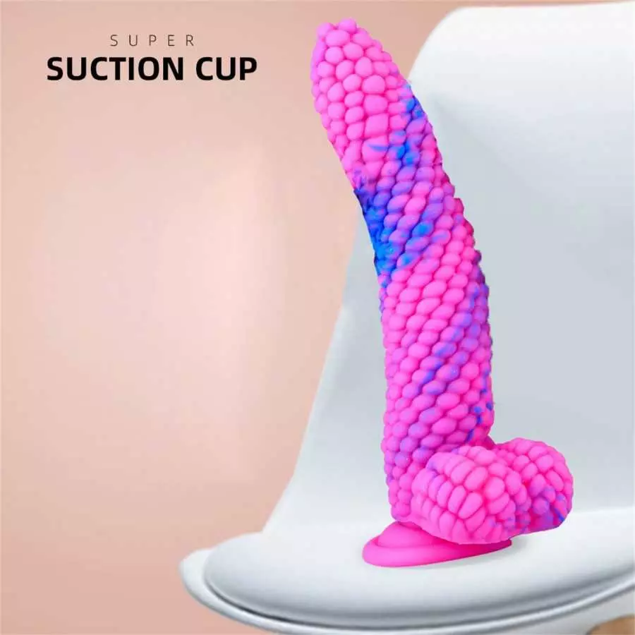WEMAY Monster Dildo Colourful Big Grain Corn Adult Sex Toy with Strong Suction Cup 8 Inch Flexible Soft Vegetable Dildos - Pink