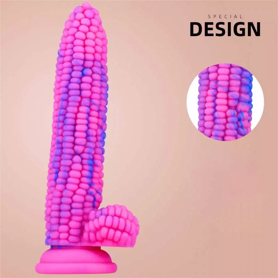 WEMAY Monster Dildo Colourful Big Grain Corn Adult Sex Toy with Strong Suction Cup 8 Inch Flexible Soft Vegetable Dildos - Pink