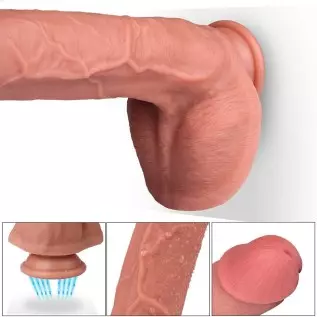 SXOVO Liquid Silicone G-spot Stimulator, 9.8 inch Double Layered Fake Penis with Strong Suction Cup for Hands-Free Play, Huge Re