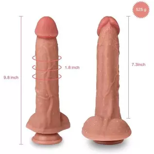 SXOVO Liquid Silicone G-spot Stimulator, 9.8 inch Double Layered Fake Penis with Strong Suction Cup for Hands-Free Play, Huge Re