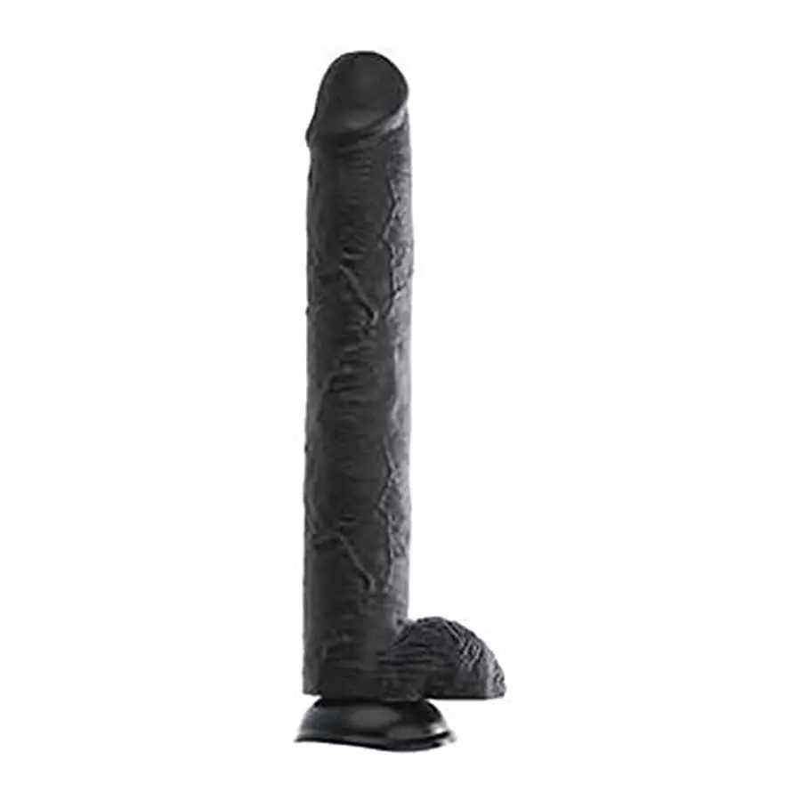 Adam & Eve - 15 Inch Dark Rider - Huge Flexible Thick, Life-Like Veins, Suction Cup Dildo - Black