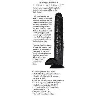 Adam & Eve - 15 Inch Dark Rider - Huge Flexible Thick, Life-Like Veins, Suction Cup Dildo - Black Adam & Eve - 15 Inch Dark Rider - Huge Flexible Thick, Life-Like Veins, Suction Cup Dildo - Black