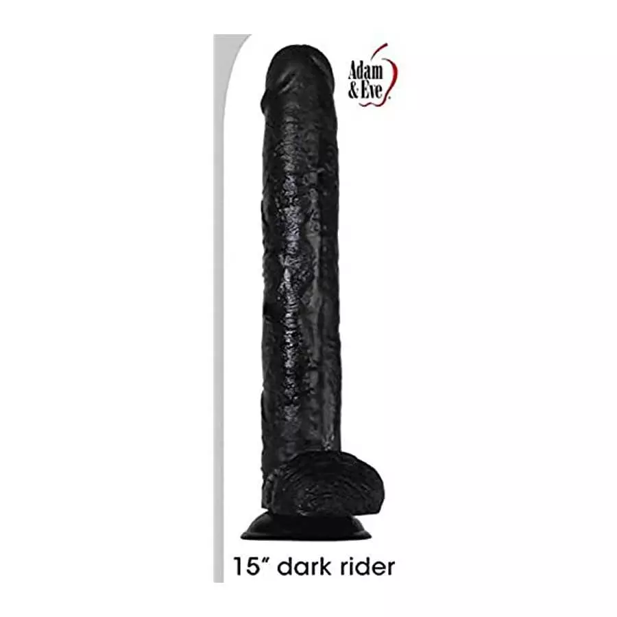 Adam & Eve - 15 Inch Dark Rider - Huge Flexible Thick, Life-Like Veins, Suction Cup Dildo - Black