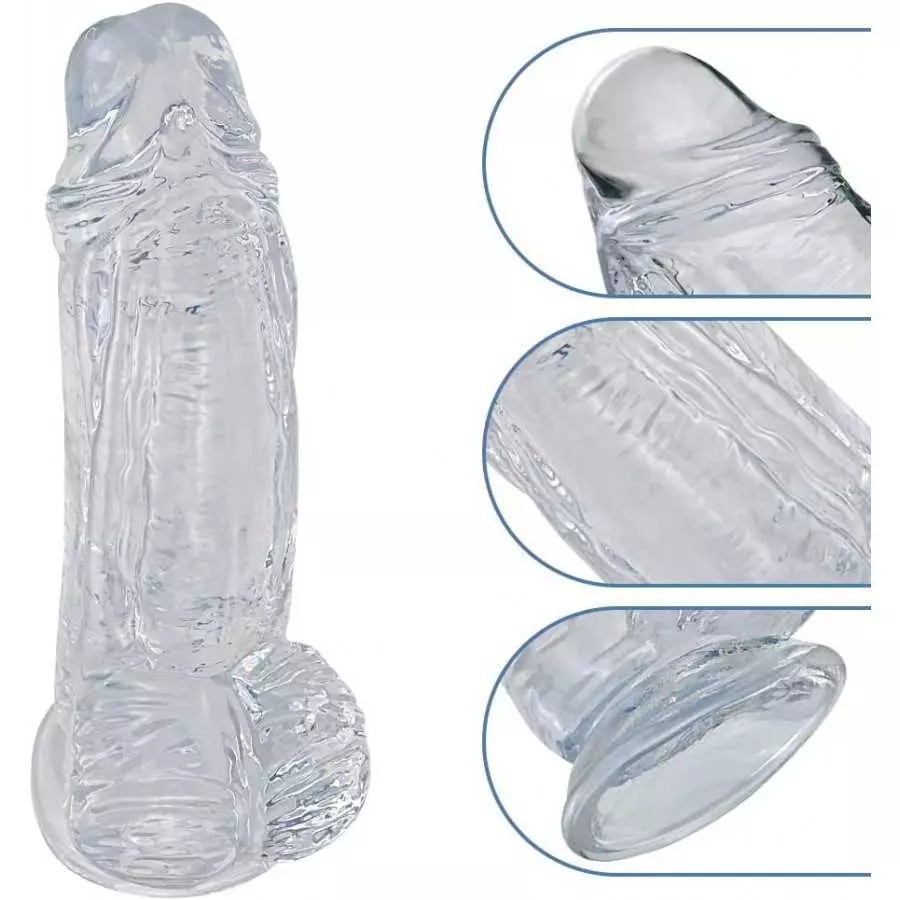 Huge Realistic Dildo Stimulator, Transparent Flexible Penis Dildo with Strong Suction Cup Base for Hands-Free Play, Lifelike Pen